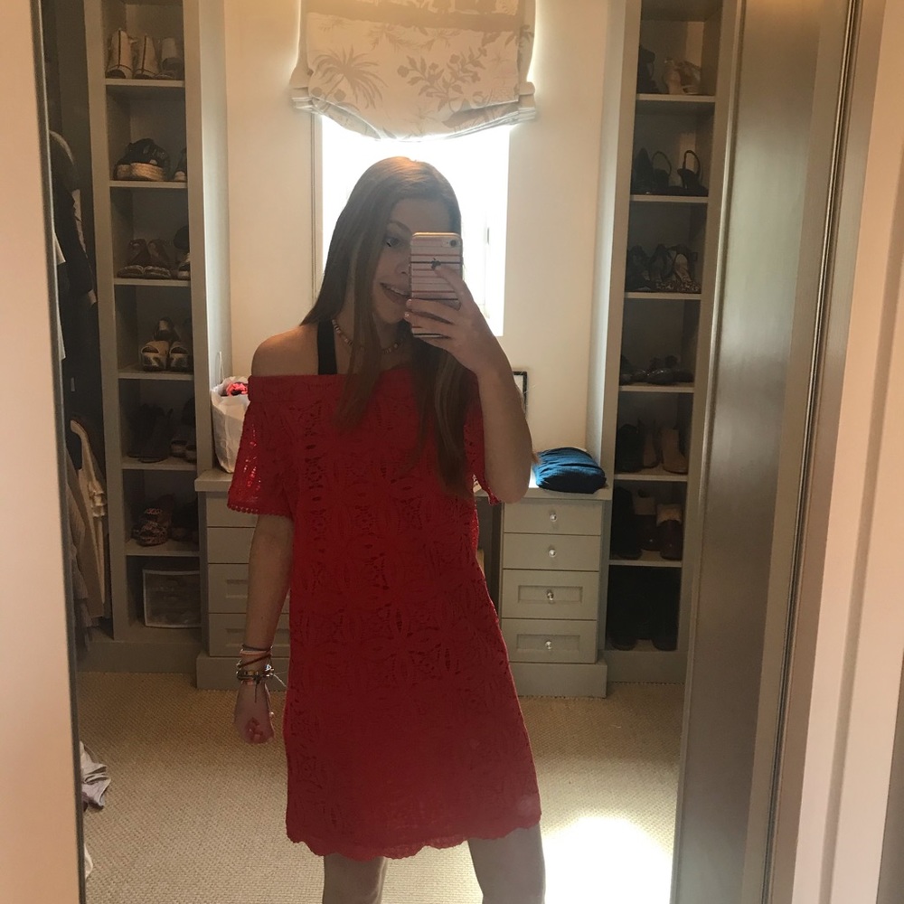 red off the shoulder dress